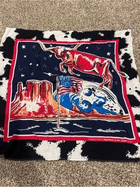Double D Ranch Red Navy White Western Longhorn Flag Print Wild Rag